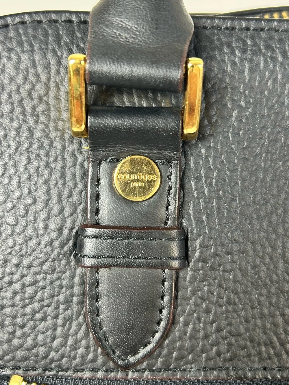 Courrèges Black Leather Dome Satchel Top Handle Bag w/ Strap